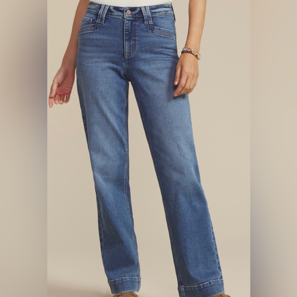 NWT MAURICES Slant Pocket Stretch Wide Leg Jeans 30” Inseam 14 - Picture 1 of 12